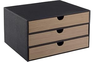 RHCSZ Fashion Multicolor Collocation Leather Desk Organizer File Cabinet Executive Office Supplies Desktop Filing A4 Contract Document Stackable Storage Box with 3 Drawers (Black)