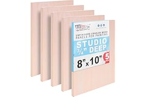 U.S. Art Supply 08" x 10" Unfinished Cradled Wood Panels for Painting, Studio 3/4" Deep (5 Pack) - Artist Depth Birch Wooden Wall Canvases - Mixed-Media Craft, Acrylic, Oil, Encaustic, Paint Pouring