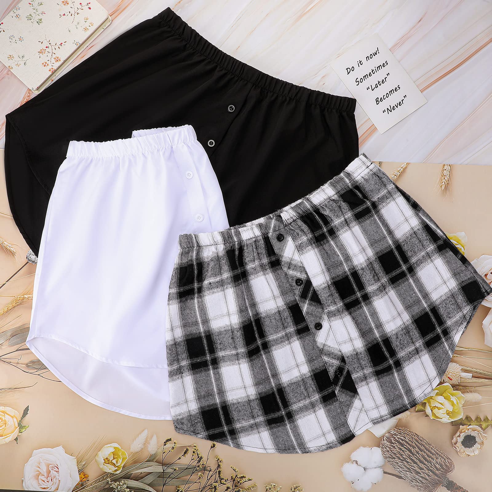 Geyoga 3 Pcs Women's Shirt Extenders Mini Adjustable Layering Fake Top Lower Sweep Shirt Half Length Skirt