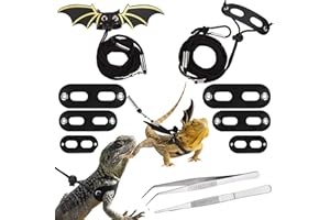 ALLAZONE Seasonsky 4 PCS Adjustable Bearded Dragon Harness and Leash, 2 Style 3 Size Adjustable Reptile Lizard Leash, 2 PCS Feeding Tweezers for Lizard Reptiles Amphibians Small Pet Animals