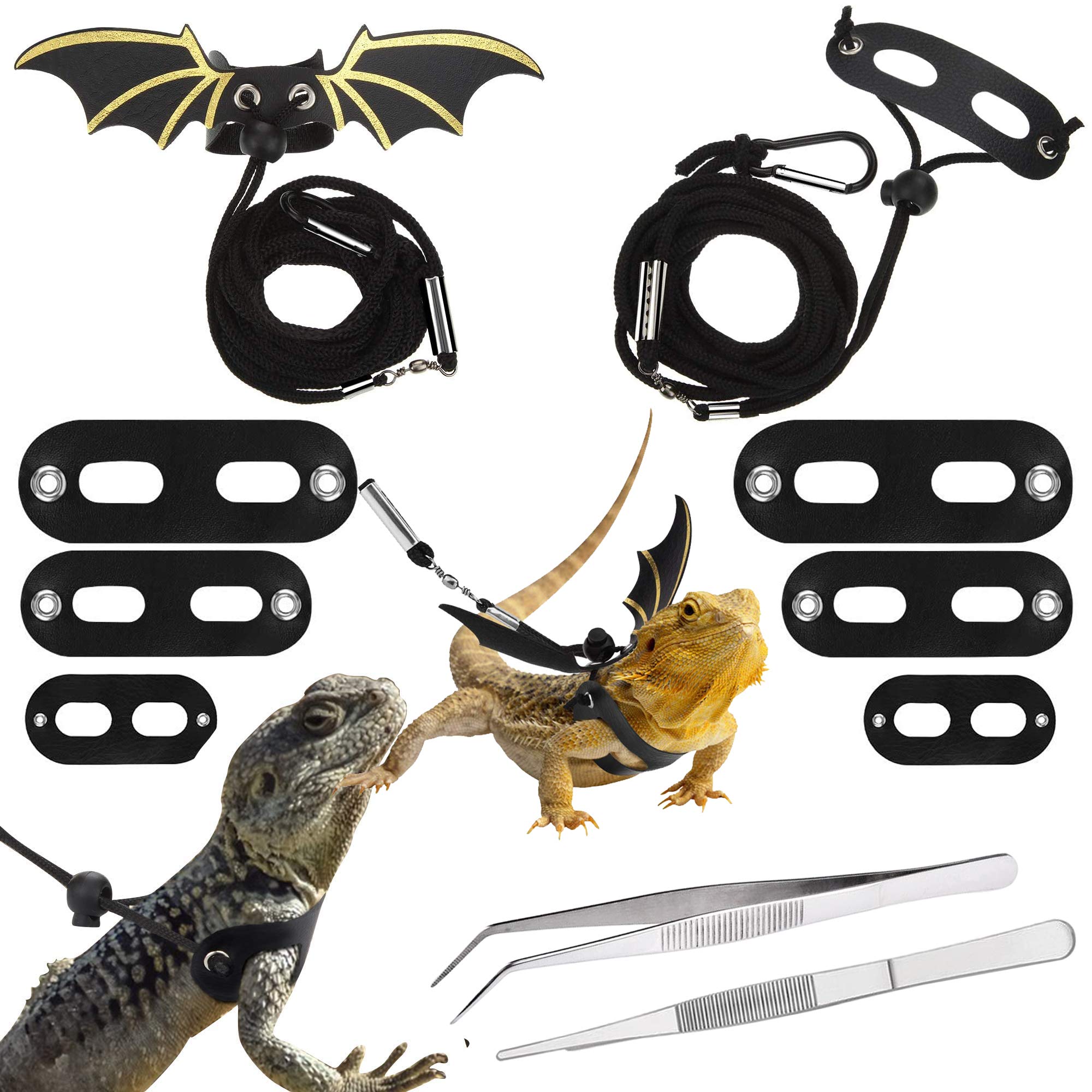 Allazone 4 PCS Adjustable Bearded Dragon Harness and Leash, Adjustable Reptile Lizard Leash,Feeding Tweezers for Small Pet Animals S/M/L — image 1
