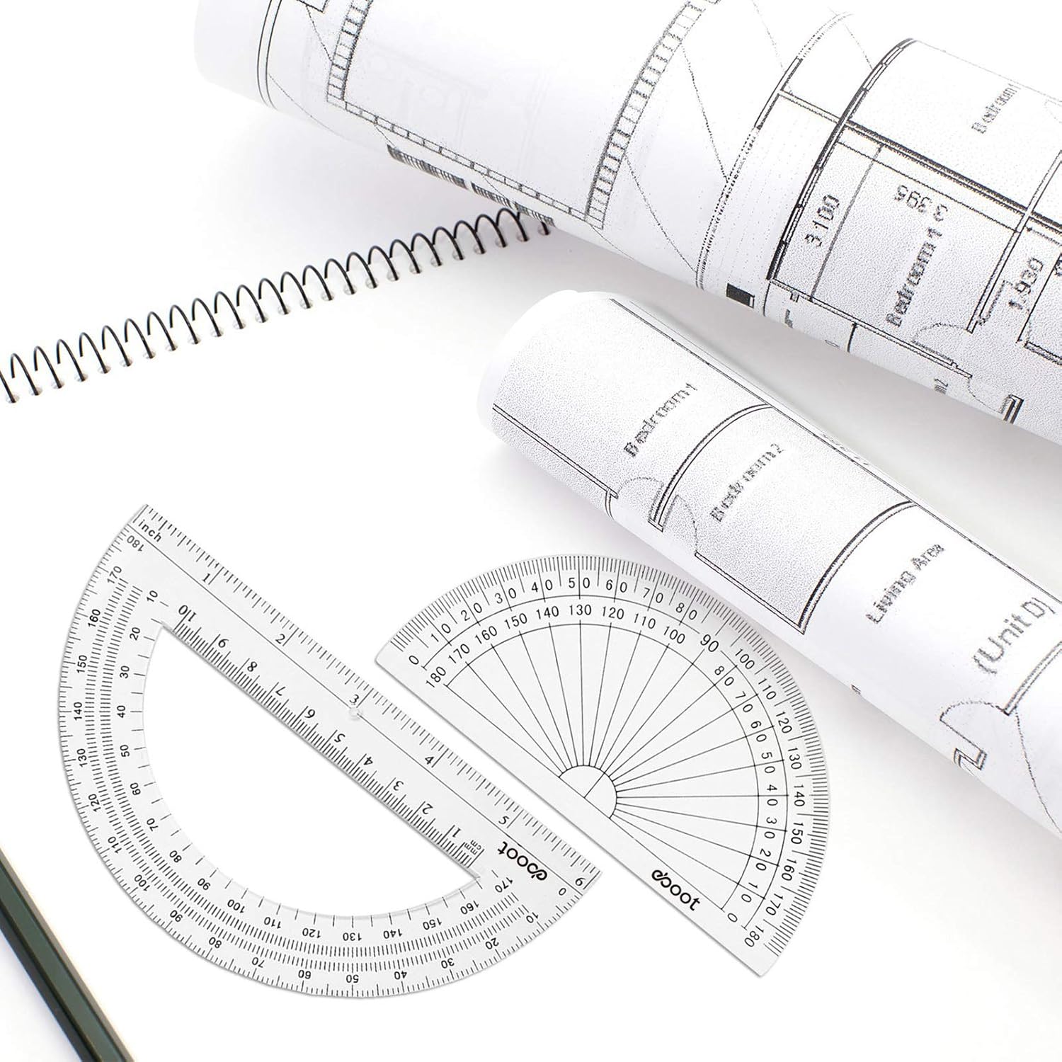 eBoot Plastic Protractor 180 Degree, 4 Inch and 6 Inch, Clear, 2 Pieces : Office Products