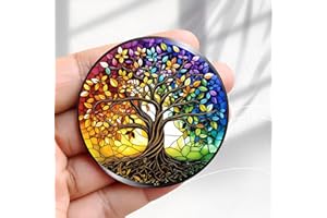 Vintage Fridge Magnet Stained Glass Spectrum Tree of Life Design -2.3inch Acrylic Round Refrigerator Sticker Retro Decor Gift