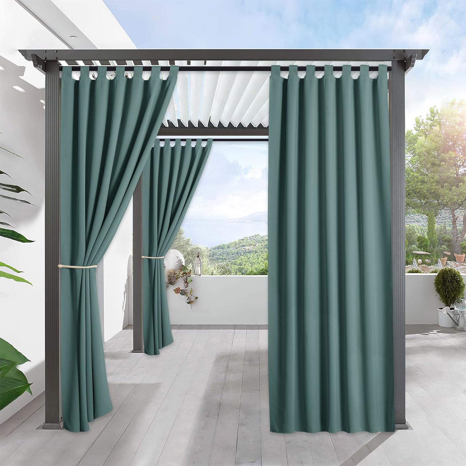 Outdoor Curtains - RYB HOME Waterproof Outdoor Curtains - Sunlight Block Windproof Privacy Outside Deck for Patio Porch Balcony Pergola Shower Enclosure, W 52 x L 90 inches, 1 Panel, Teal Blue