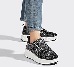 LUCKY STEP Women's Platform Sneakers Rhinestone