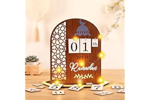 Seeloowy Ramadan Advent Calendar Wooden Countdown Calendars Decorations for Home, 30 Days Til Eid 2025, Ramada Gift Muslim Islamic Decorations Ramadan and Eid Decor