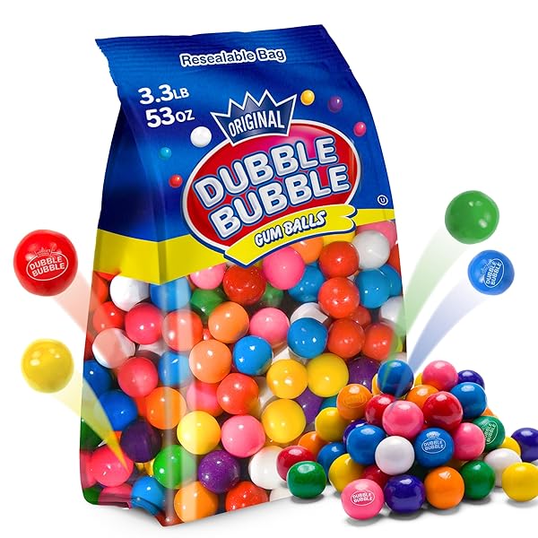 GUMBALLS FOR GUMBALL MACHINE REFILLS – 53 OUNCE DUBBLE BUBBLE CHEWING GUM BULK ANTIQUE STYLE GUM BALLS VINTAGE OLD FASHIONED CANDY -MINI BUBBLE GUMBALLS 3.3 LB FOR KIDS TOY BANK CANDY DISPENSER PLAYO