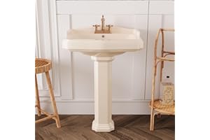 DEER VALLEY DeerValley Pedestal Sink - 23" x 19" Inch Bone Pedestal Sink Combo, Ceramic Pedestal Sink for Bathroom, with Overflow Hole & 3 Faucet Holes