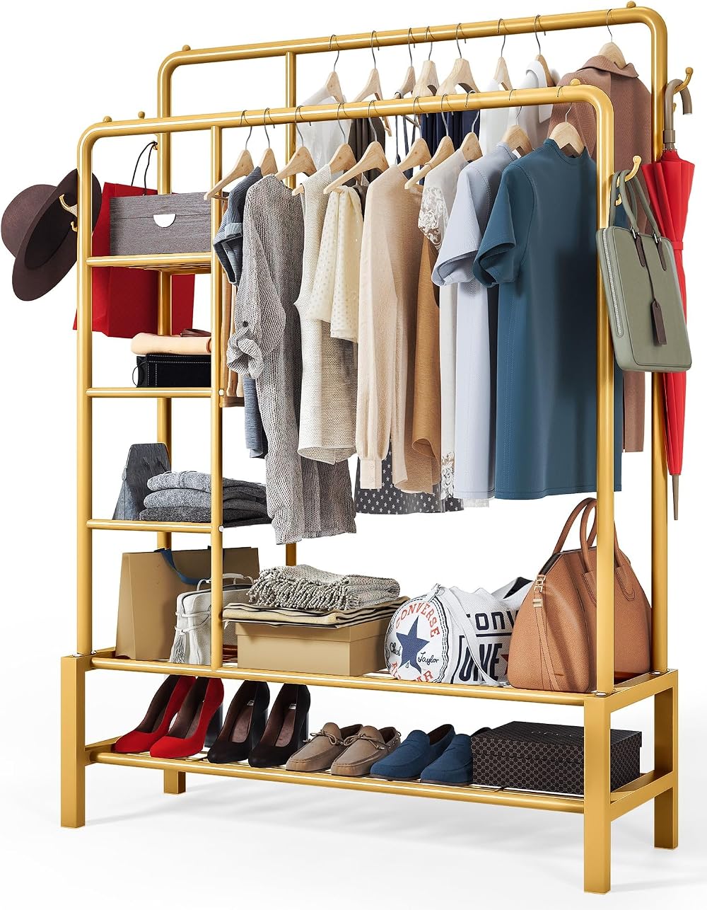 Klass Home Collection Heavy Duty Clothes Rail 120KG Gold Steel Rack