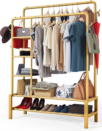 Klass Home Collection Heavy Duty Clothes Rail 120KG Gold Steel Rack