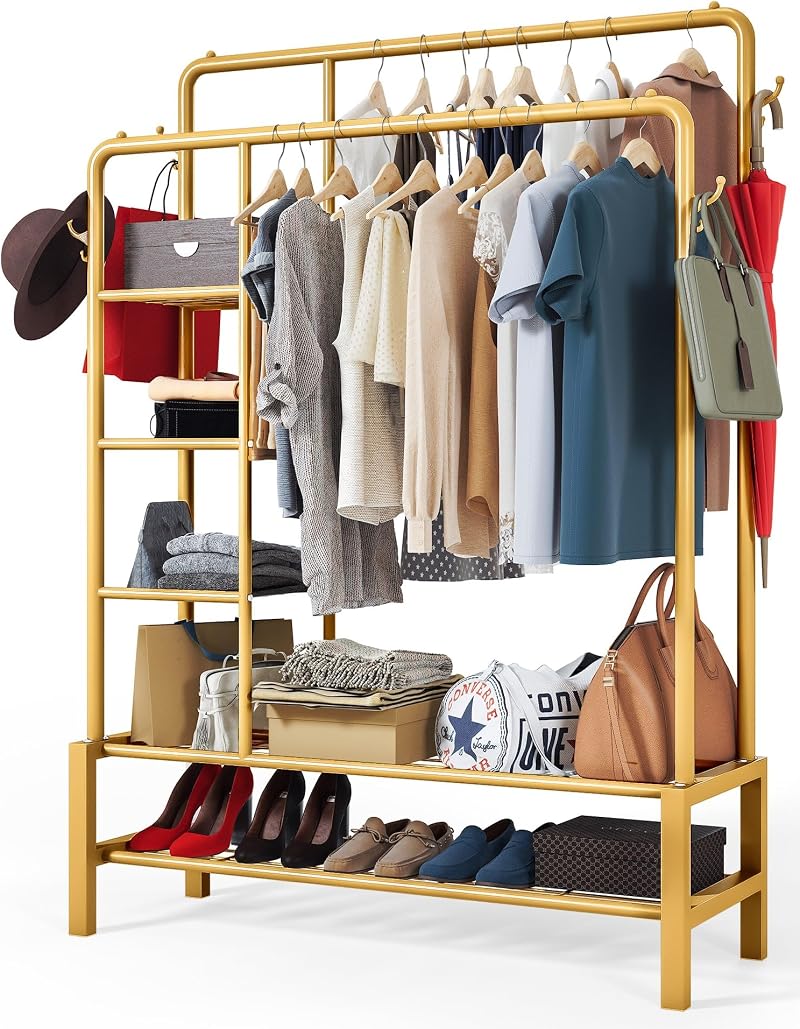 Klass Home Collection Heavy Duty Clothes Rail 120KG Gold Steel Rack