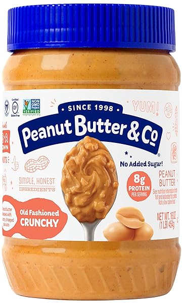 PEANUT BUTTER & CO. OLD FASHIONED CRUNCHY PEANUT BUTTER, NON-GMO, GLUTEN FREE, VEGAN, NO SUGAR ADDED, 16 OUNCE (PACK OF 1)