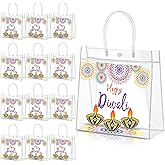 Kolldenn 12 Pcs Happy Diwali Clear PVC Gift Bags with Handle, Rangoli Transparent Totes Bag, Reusable Goodie Treat Holder for Indian Deepavali Party Supplies Diwali Decorations (9.84"x 9.84"x 3.54")