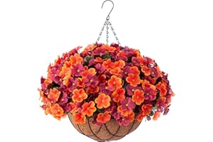 INXUGAO Fall Artificial Hanging Flowers with 12" Basket for Outdoor Decor, Fake Hydrangea UV Resistant Arrangements in Pot Planter Decor for Indoor Porch Garden Yard(Orange Brown)