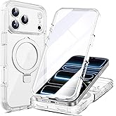 RIASOLIN for iPhone 17 Pro Max Case with Invisible Magnetic Stand, Compatible with Mag-Safe Translucent Matte with Built-in Screen Protector, Shockproof Protective Phone Case for Women Men, Clear