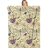 MIEPOS Retro Dragonfly Throw Blanket,50x60in,Soft,Lightweight Flannel,Vintage Flower Blankets - Gifts for Kids Women,for Couch Office Travel,Home Living Room Rustic Spring Decor