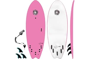 KONA SURF CO. The 5-5 Fish Surfboard for Beginners Kids and Adults - Soft Top Foam Surfboards for Beach â€“ Surf as a Boogie Board Bodyboard or Softboard - Includes Fins and Leash