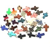 Zotoone 20 Pcs Natural Stone Pendants Charms, Cross Shape Crystal Gemstone Pendant Healing Chakra Quartz Charms for DIY Necklace Jewelry Making