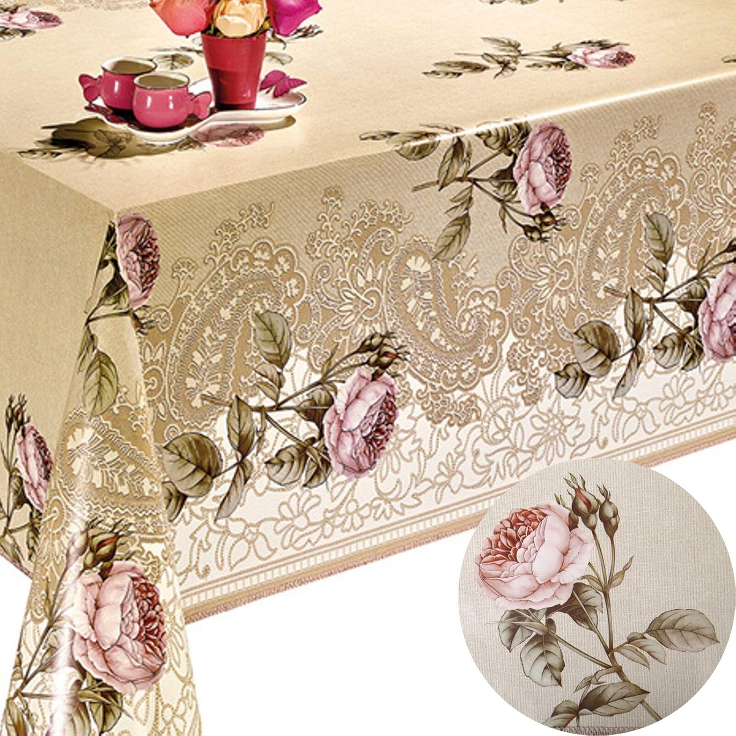 Decoser Heavy Duty Flannel Backed Vinyl Tablecloth with