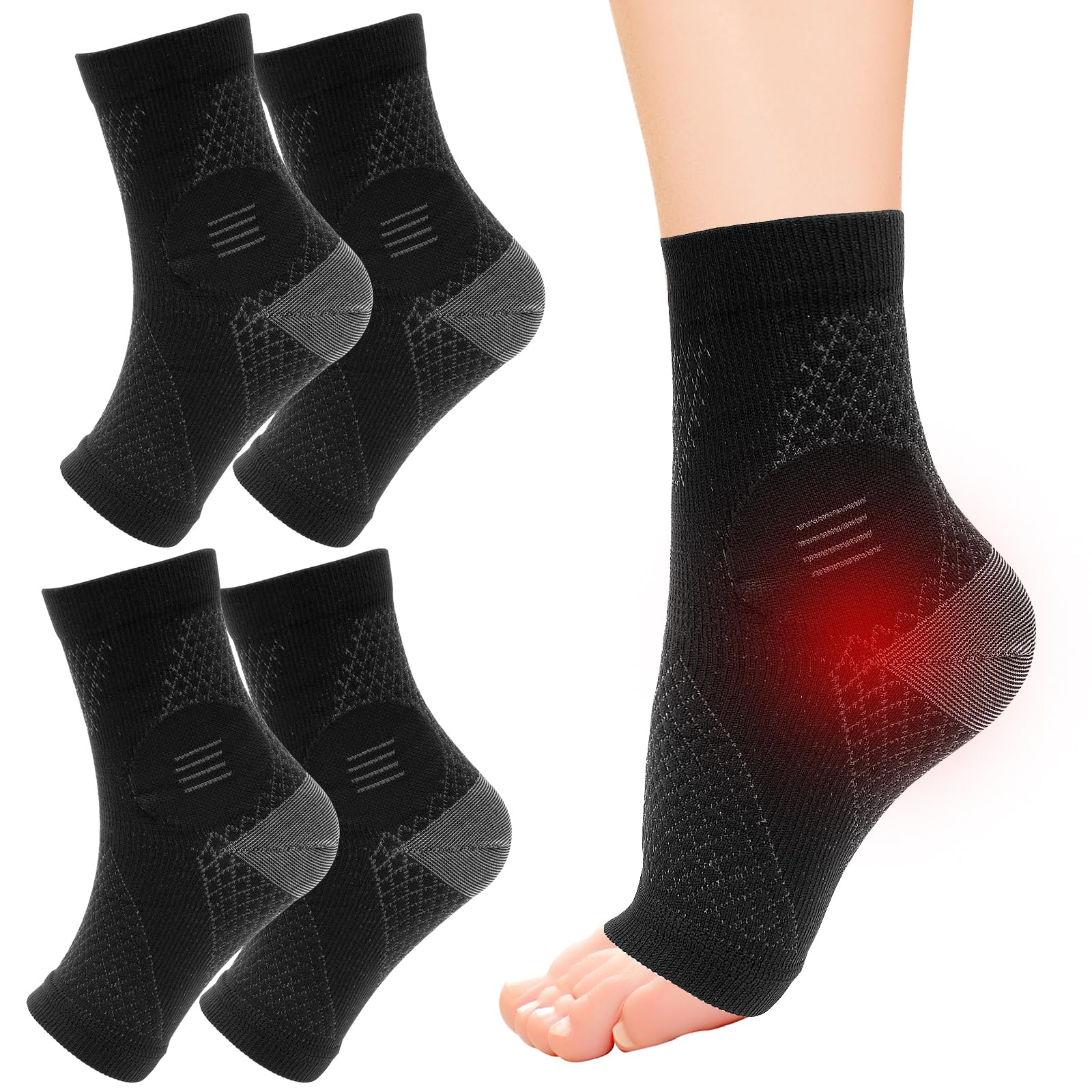 2Pairs Plantar Fasciitis Socks, Professional Ankle Compression Socks Functional Socks for Neuropathy,Neuro Socks for Men Women (Black L)