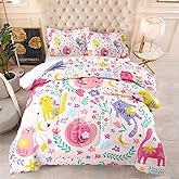 QOOMO Floral Cat Comforter Twin Size,Pink Cat Bedding Set for Kids Teens Girls,3Pcs Bedding Set Printed Comforter with 2 Pillowcases,Down Alternative,Soft and Lightweight(Pink，Twin Size)