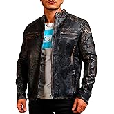 Mens Skull & Bones Black Distressed Leather Vintage Motorcycle Cowhide Jacket