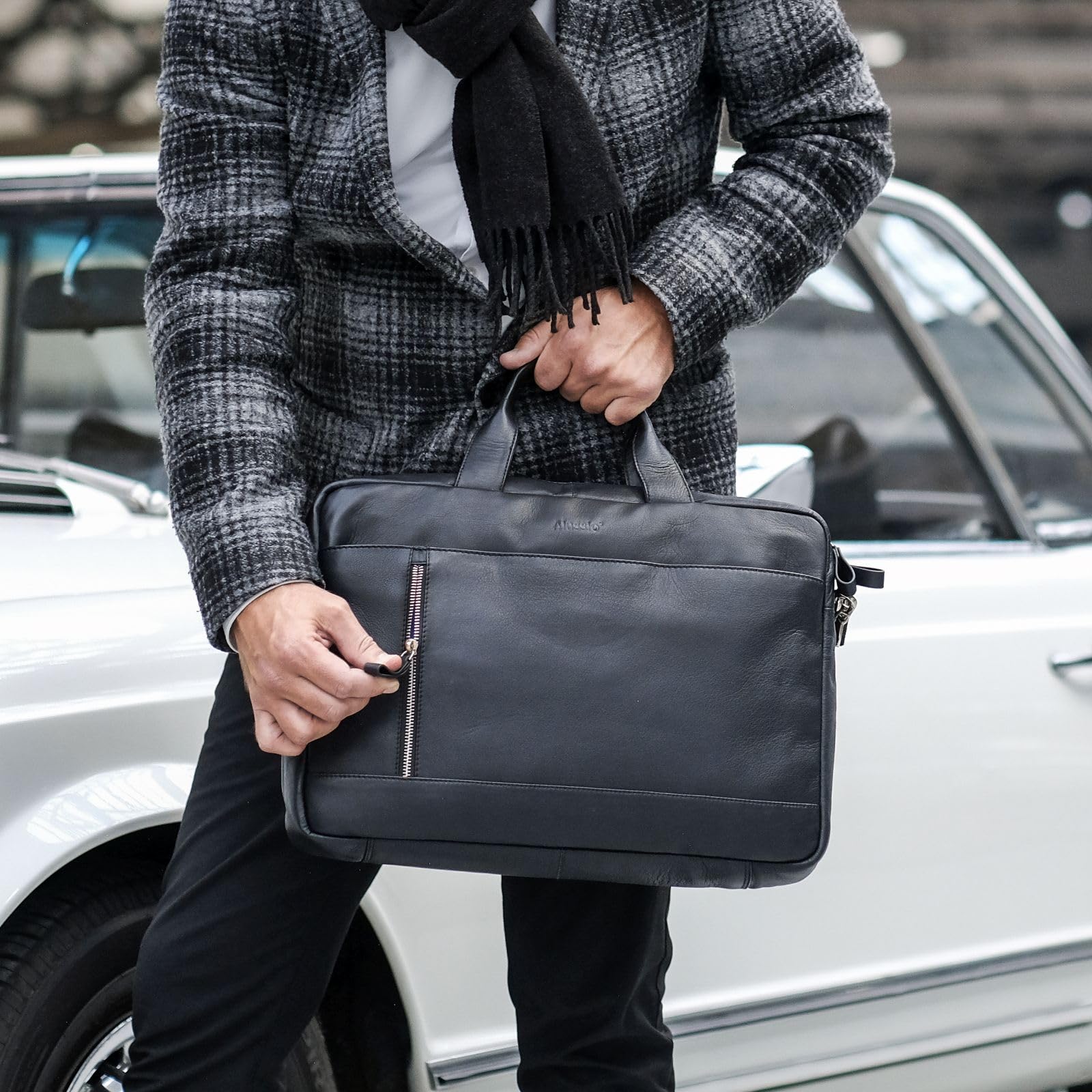 Alassio 47034 - Laptoptasche Tiber, Schultertasche für 15 Zoll Notebooks, Umhängetasche aus Echtleder, Tasche mit gepolstertem Laptopfach und Reißverschluss Hauptfach in schwarz, ca. 28 x 41 x 9,5 cm 7