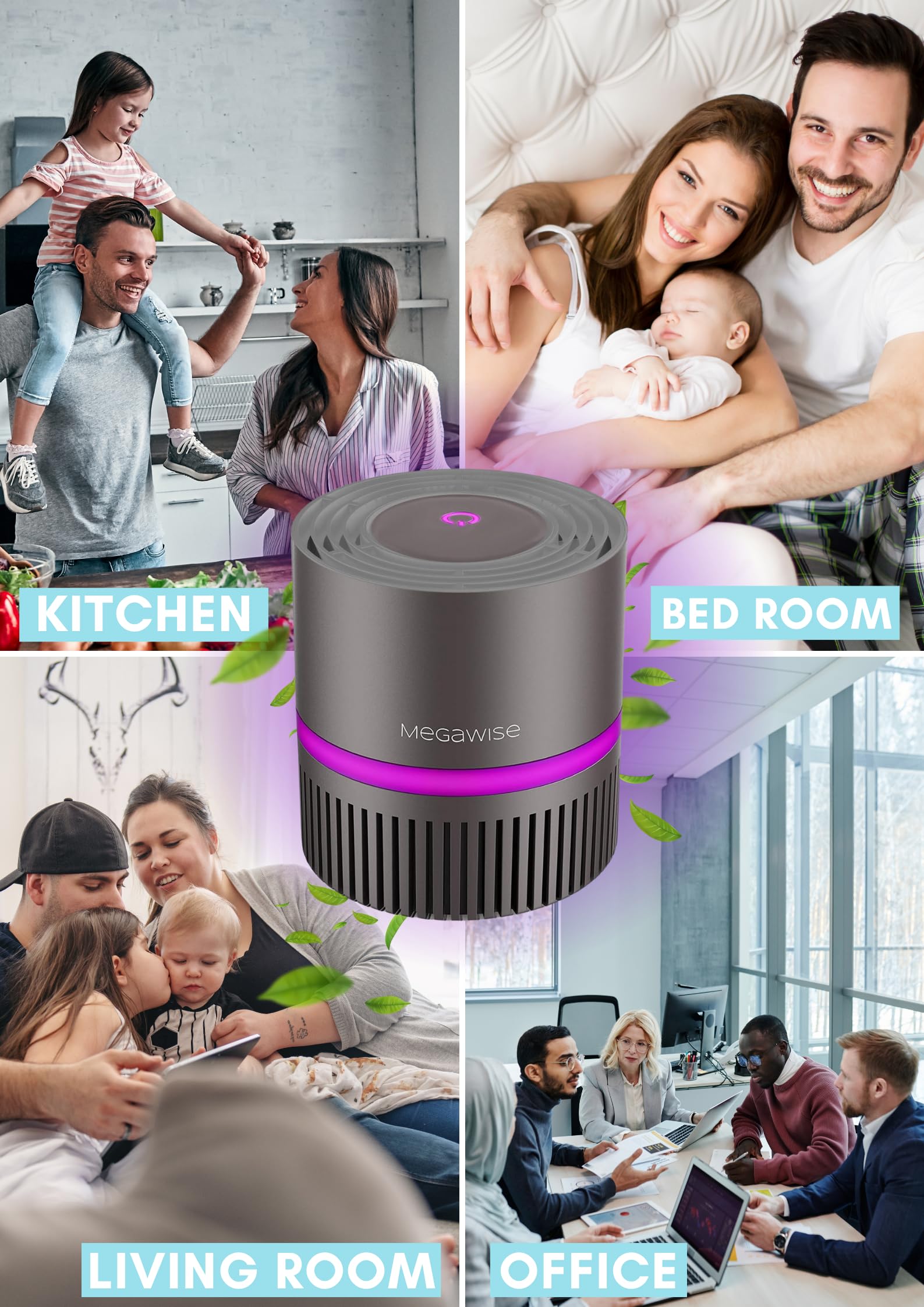 MEGAWISE H13 HEPA Air Purifier for Home, Desktop Air Cleaner with True HEPA Filter for 99.97% Particle Removal, Ultra-Quiet, Compact Design - EPI810 (Gray, without Light)