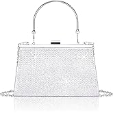 Larcenciel Women's Evening Handbags, Sparkly Top-Handle Rhinestone Purse w/Chain, Fashion Diamond Silver Clutch Cross Body Bag for Prom, Party, Wedding, Cocktail, Date, Formal Events,9.8x4.5x2.7inches