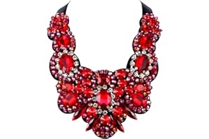 Flyonce Rhinestone Crystal Bib Chunky Collar Statement Necklace for Women Costume Jewelry