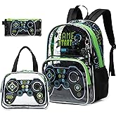 Meetbelify Clear Backpack for Boys School Backpacks for Elementary Kindergarten Student Kids 16inch Heavy Duty Transparent School Bag with Lunch Bag Pencil Case Set for Boys and Girls Ages 5-8