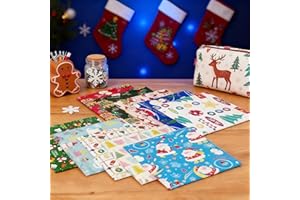 10 Piece Set of Christmas Fabric Square Sewing, 9.84 x 9.84 Inches, Christmas Tree Snowflake Print Quilting Patch
