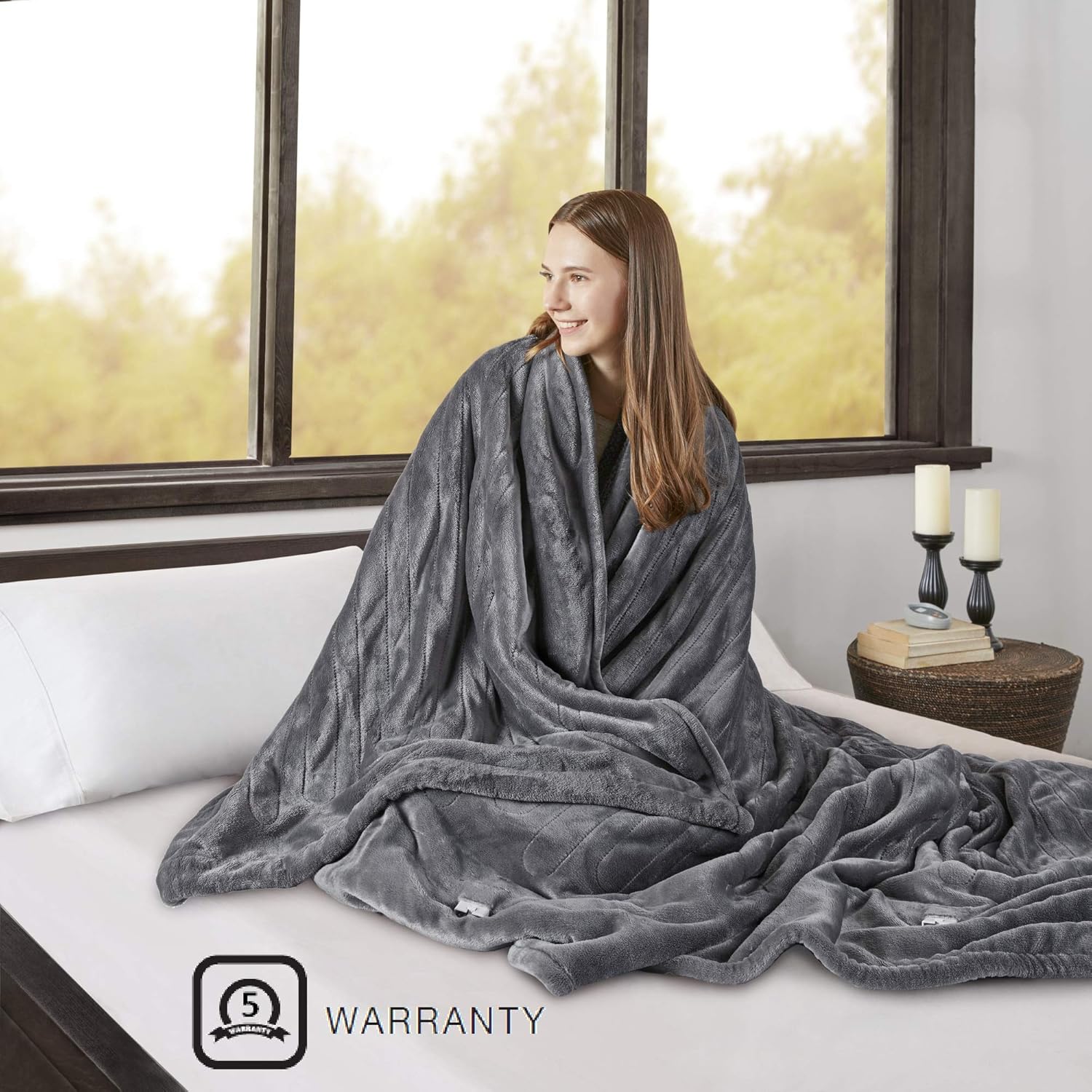 Beautyrest Heated Microlight to Berber Elect Electric Blanket with Two 20 Heat Level Setting Controllers -5 Years Warranty, King: 90x100, Grey (BR54-0419): Home & Kitchen
