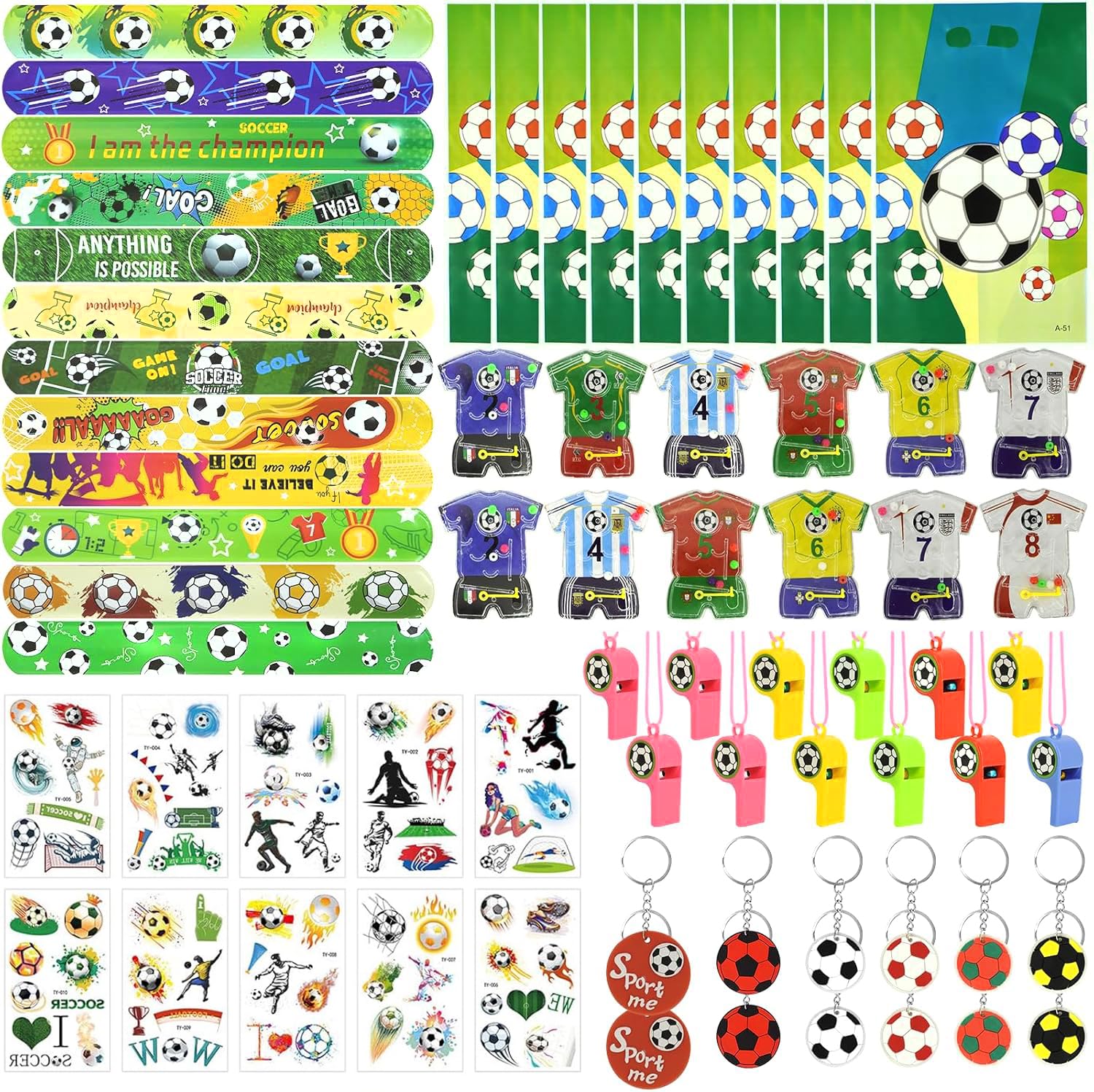 Mooshy Football Bags - 68PCS Fillers, Stickers, Tattoos, Keyrings for Kids' Football Party Decorations