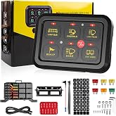 KACOLA 6 Gang Switch Panel, 12V Circuit Control Relay System Auto Dimmable | LED On-Off Control Panel, Built-in Solid State Relays, 60A 720W Max, Fits Car Truck Offroad UTV ATV RV, Easy Mount