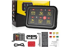 KACOLA 6 Gang Switch Panel, 12V Circuit Control Relay System Auto Dimmable | LED On-Off Control Panel, Built-in Solid State Relays, 60A 720W Max, Fits Car Truck Offroad UTV ATV RV, Easy Mount