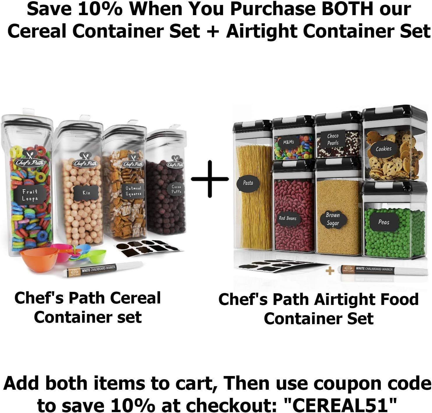 Cereal Container Storage Set - Airtight Food Storage Containers, Kitchen & Pantry Organization, 8 Labels, Spoon Set & Pen, Great for Flour - BPA-Free Dispenser Keepers (135.2oz) - Chef’s Path: Kitchen & Dining