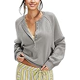 Ziqoty Women's Half Button Down Pullover Knit Sweater Casual Henley Long Sleeve Tunic Tops Loose Fit Trendy Outfits(Grey-M01)