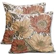 Vintage Floral Pillow Covers 18x18 Set Of 2 - Burnt Orange Navy Blue Botanical Cushion Cases - View #8