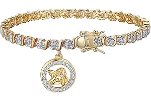 MORGAN & PAIGE Rhodium / 14k Rose Gold / 18k Yellow Gold Plated Bronze Charm Bracelets with Diamond Accent S-Link Chain, Tennis Bracelets for Women, 7.25"