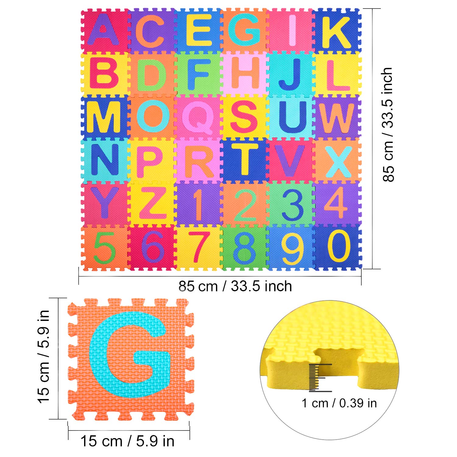 Kangler Kids Foam Puzzle Play Mat 36pcs 5.9inch x 5.9inch Interlocking EVA Floor Tiles with Alphabet and Numbers : Baby