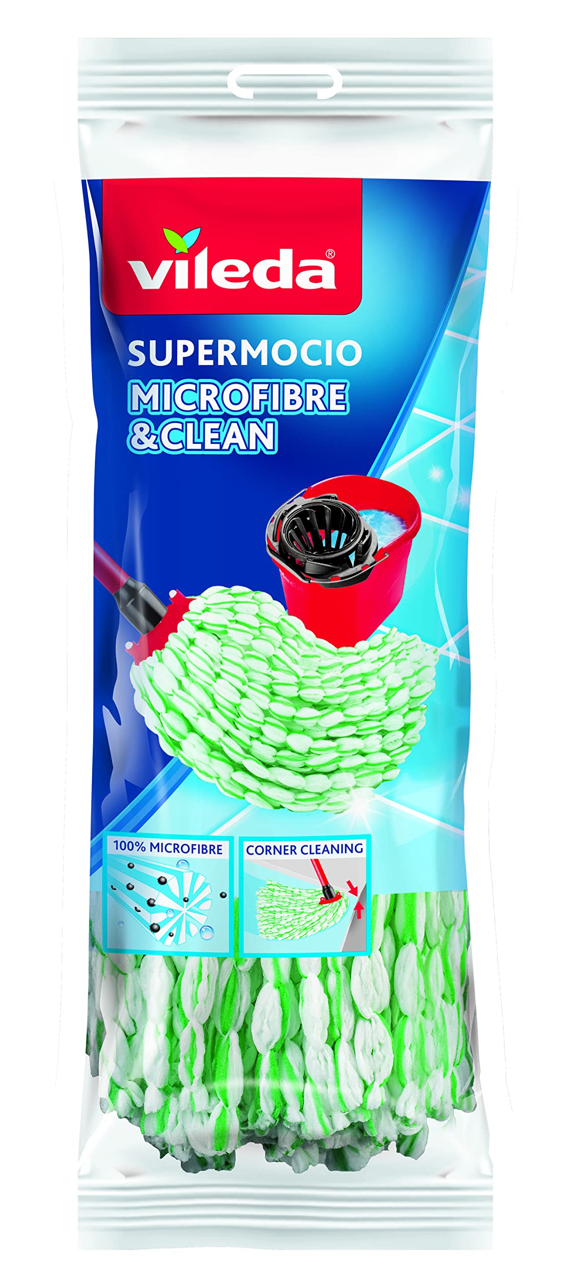 Vileda Microfibers Eco Mop Refill - 100% Microfibre - High Cleaning and Absorbency - Green and White