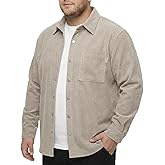 SONICDEGREE Big and Tall Men's Corduroy Shirt Jacket Long Sleeve Shacket Jacket Button Down Autumn Flannel Overshirt, 2XL-7XL