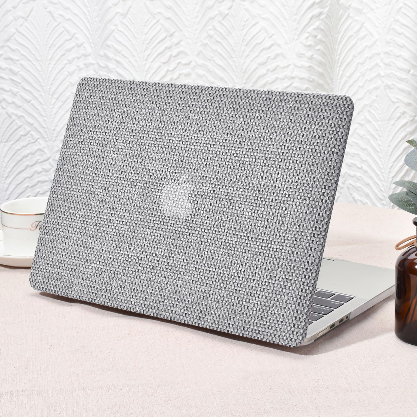 Photo 1 of Seorsok Compatible for MacBook Pro 14 inch Case 2024-2021 M4 M3 Pro/Max A3112 A3185 A3401 A2918 A2992 M2 A2779 M1 A2442,Elegant Plastic Hard Shell Case Transparent Keyboard Cover,Grey Woven Fabric
