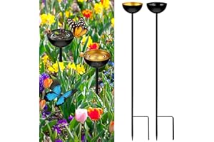 RGJ 2 Pack Bee Watering Stations, Bee Cups for Garden with 20PCS Glass Marbles, Bee Butterfly Water Station Bee Waterer, Metal Garden Stakes for Outdoor Garden Courtyard Decor