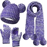 Geyoga 3 Pcs Kids Winter Hat Gloves Scarf Set for Age 2-8 Yrs Boys Girls Winter Toddler Warm Fleece Lined Hat Scarf Gloves