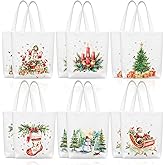 SilTriangle 12 Pack Christmas Canvas Tote Bags Large Reusable Xmas Gift Bags with Handle for Women Grocery Shopping Party