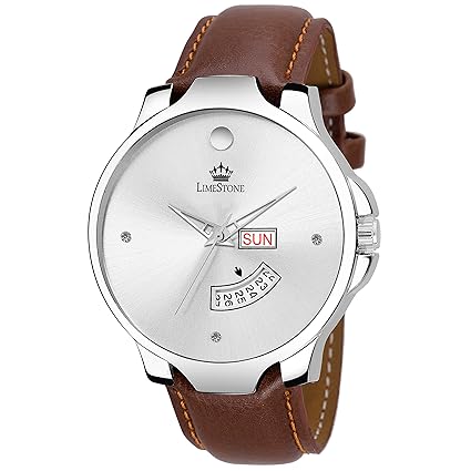 LIMESTONE The Stud Day and Date Analogue Silver Dial Men's and Boy's Watch