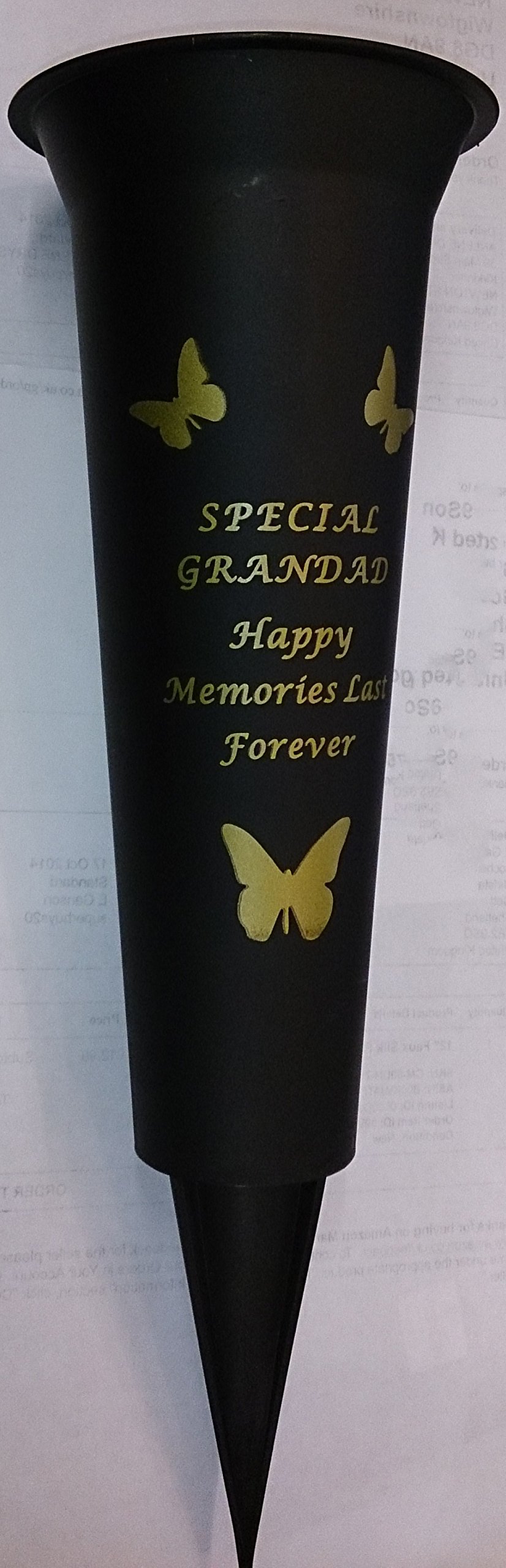 In Loving Memory Verse Graveside Memorial Grave Spiked Flower Vase (Grandad, Black & Gold)