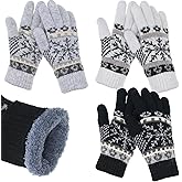 Vicenpal 3 Pairs Winter Knit Gloves for Women Snowflake Warm Thickened Lining Gloves Mittens for Cold Weather Christmas Gift